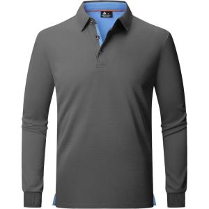 ZITY Long Sleeve Polo Shirts for Men 3 Pack Collared Performance Golf Polos Mens Casual Shirts Moisture Wicking Workwear(Grey)