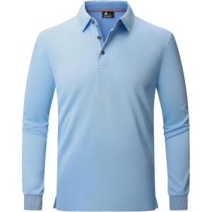ZITY Long Sleeve Polo Shirts for Men 3 Pack Collared Performance Golf Polos Mens Casual Shirts Moisture Wicking Workwear(Light Blue)