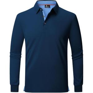 ZITY Long Sleeve Polo Shirts for Men 3 Pack Collared Performance Golf Polos Mens Casual Shirts Moisture Wicking Workwear(Navy)