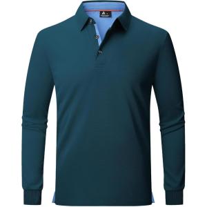 ZITY Long Sleeve Polo Shirts for Men 3 Pack Collared Performance Golf Polos Mens Casual Shirts Moisture Wicking Workwear(Teal)