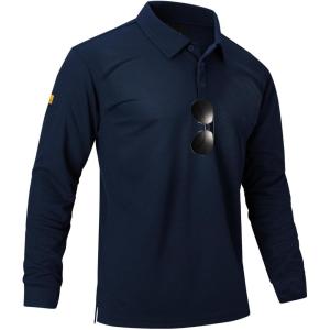 ZITY Men’s Long Sleeve Polo Shirts 3 Button with Pocket Lightweight Golf Breathable Solid Color Designed Collared Casual Tee(Blue)