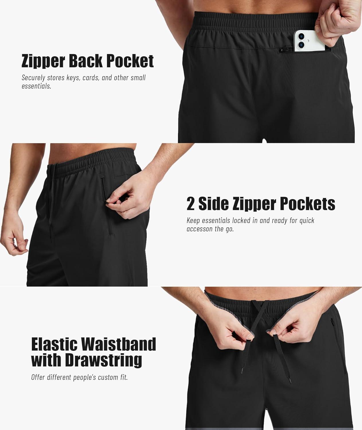 imageZITY Mens Running Shorts Quick Dry Lightweight 7 Athletic Shorts with Zipper Pockets for Basketball HikingBlack