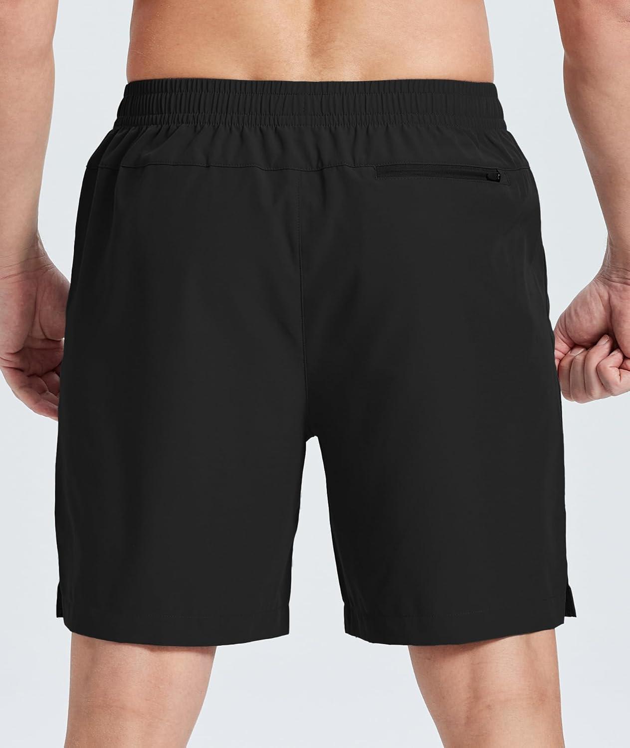 imageZITY Mens Running Shorts Quick Dry Lightweight 7 Athletic Shorts with Zipper Pockets for Basketball HikingBlack