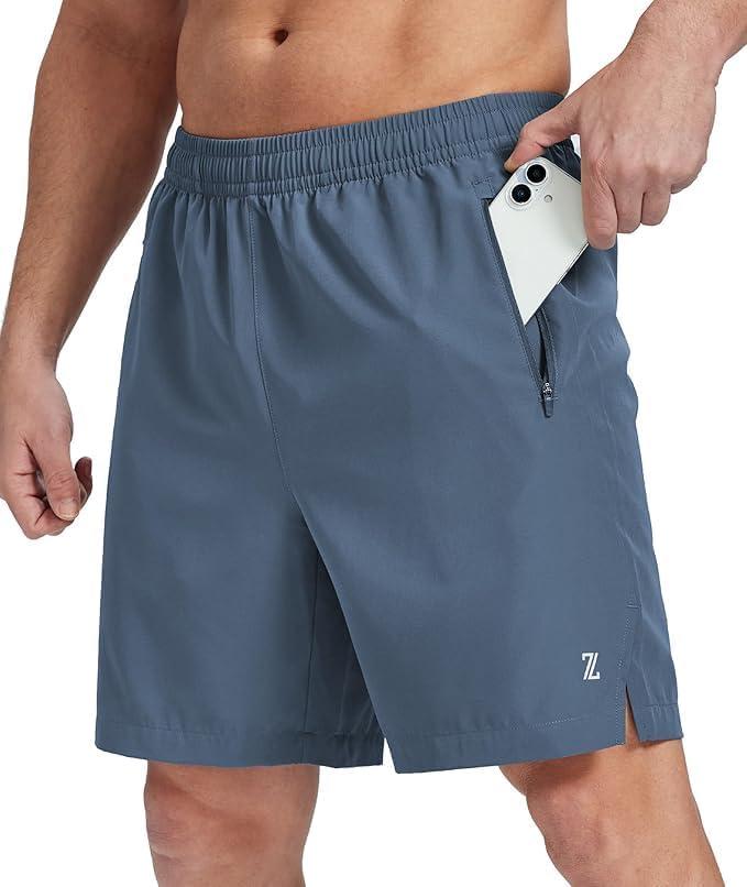 imageZITY Mens Running Shorts Quick Dry Lightweight 7 Athletic Shorts with Zipper Pockets for Basketball HikingGrey Blue