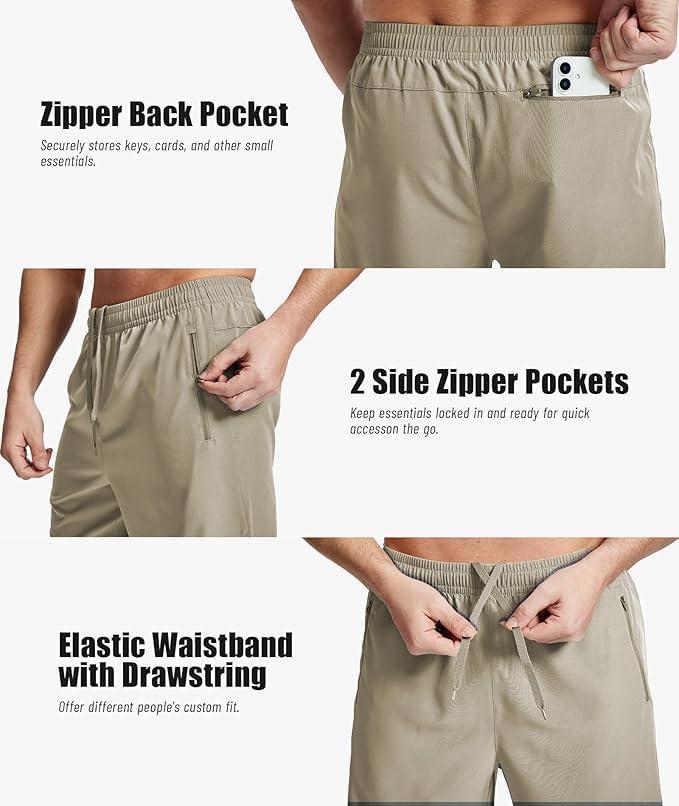 imageZITY Mens Running Shorts Quick Dry Lightweight 7 Athletic Shorts with Zipper Pockets for Basketball HikingLight Khaki