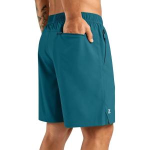 ZITY Men’s Running Shorts Quick Dry Lightweight 7″ Athletic Shorts with Zipper Pockets for Basketball Hiking(Dark Teal Blue)