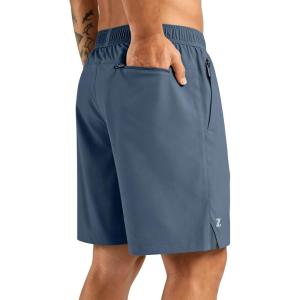 ZITY Men’s Running Shorts Quick Dry Lightweight 7″ Athletic Shorts with Zipper Pockets for Basketball Hiking(Grey Blue)