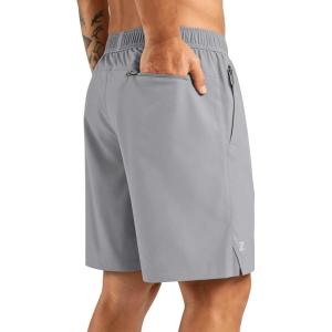 ZITY Men’s Running Shorts Quick Dry Lightweight 7″ Athletic Shorts with Zipper Pockets for Basketball Hiking(Light Grey)