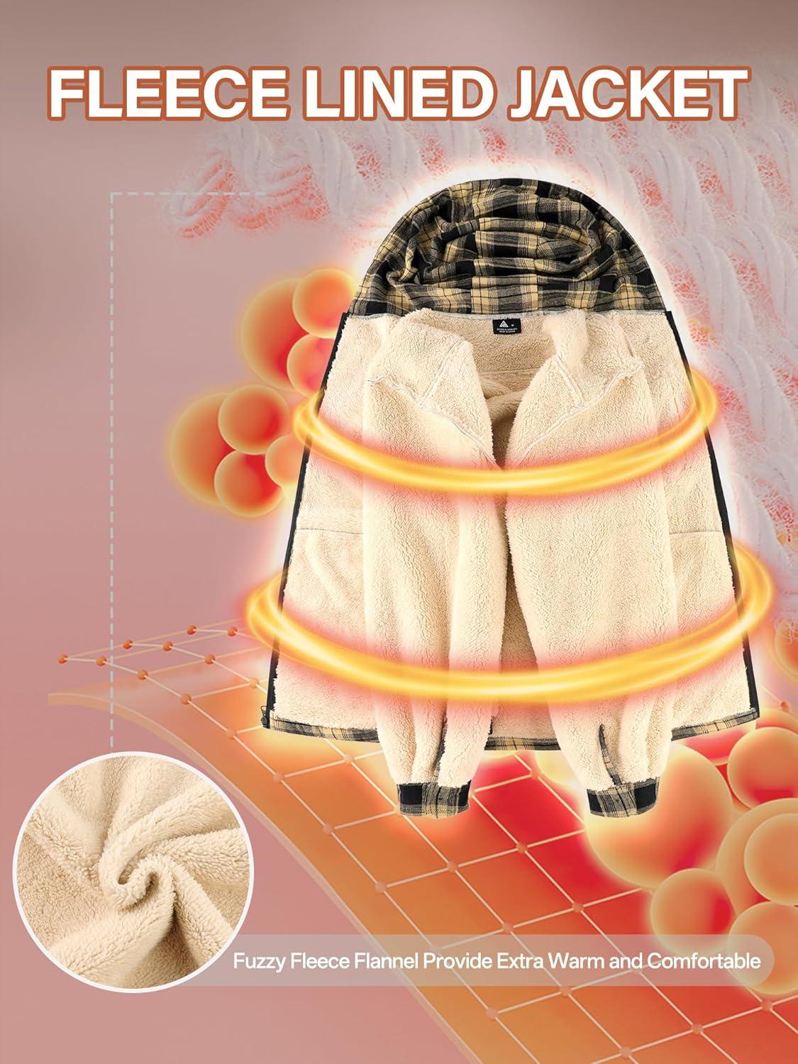 imageMens Cotton Plaid Shirts Jacket Flannel Fleece Lined Hoodies Sherpa Zip Up Hoodie with PocketBlack Yellow
