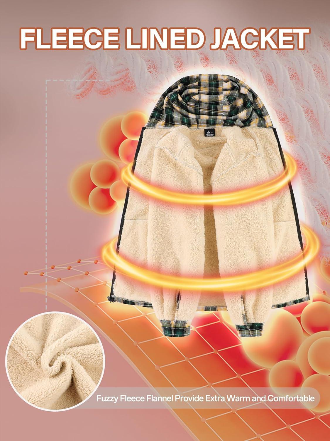imageMens Cotton Plaid Shirts Jacket Flannel Fleece Lined Hoodies Sherpa Zip Up Hoodie with PocketGreen Yellow
