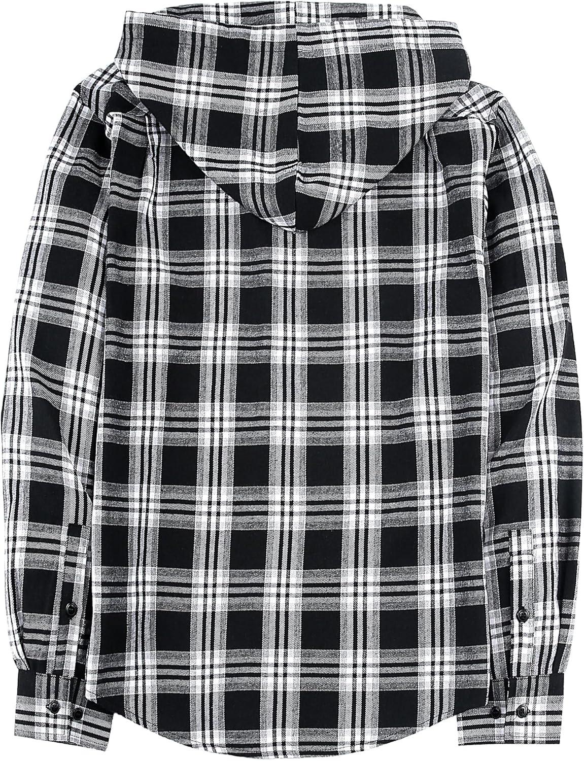 imageMens Hooded Flannel Shirts Hoodie Shirt Lightweight Long Sleeve Casual Plaid Button Down Jackets Stylish with PocketBlack Grey