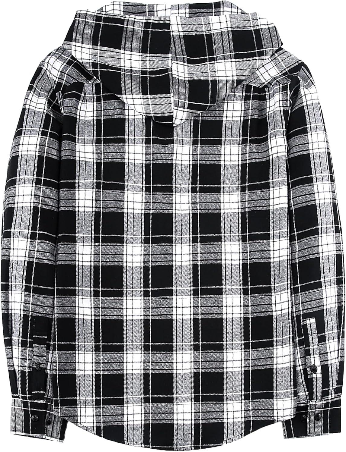 imageMens Hooded Flannel Shirts Hoodie Shirt Lightweight Long Sleeve Casual Plaid Button Down Jackets Stylish with PocketBlack White