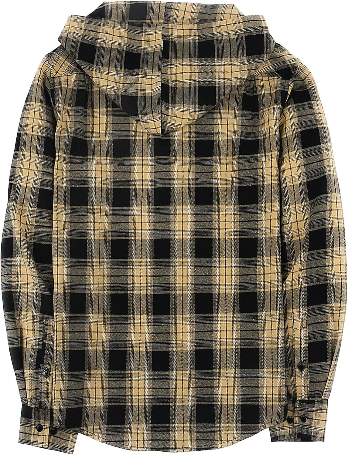 imageMens Hooded Flannel Shirts Hoodie Shirt Lightweight Long Sleeve Casual Plaid Button Down Jackets Stylish with PocketBlack Yellow