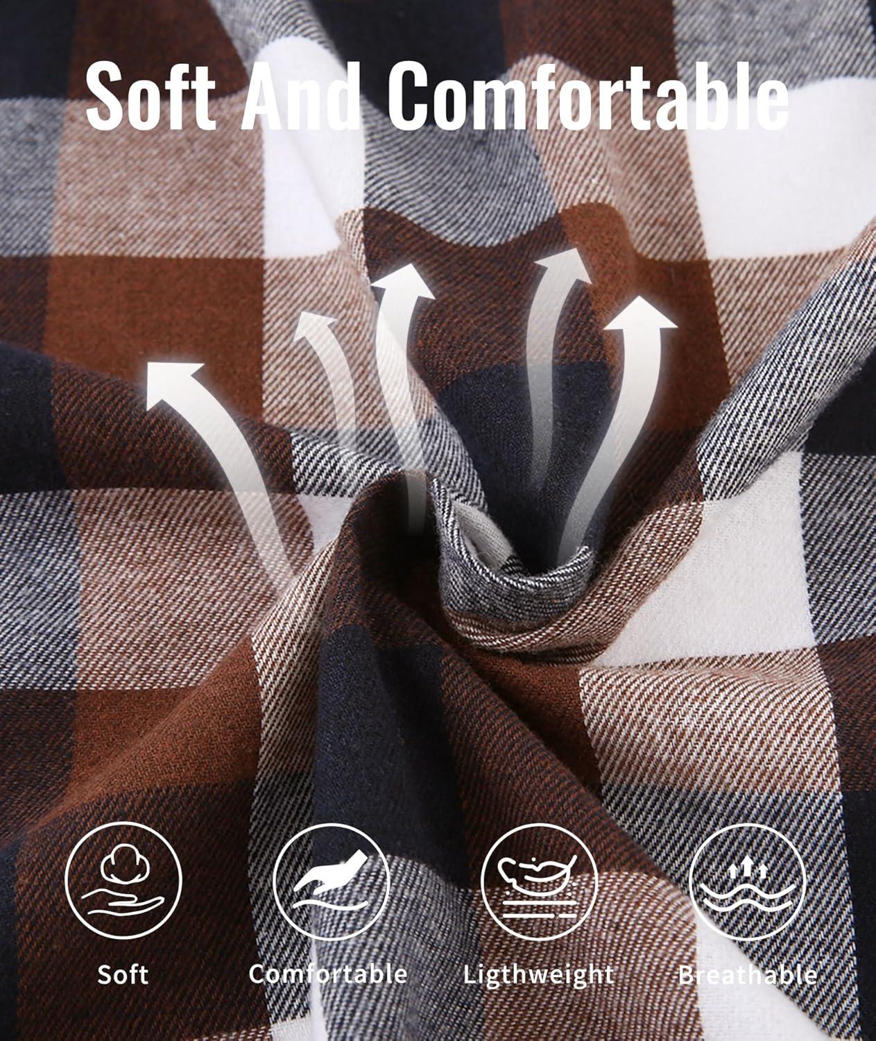 imageMens Hooded Flannel Shirts Hoodie Shirt Lightweight Long Sleeve Casual Plaid Button Down Jackets Stylish with PocketBrown Plaid