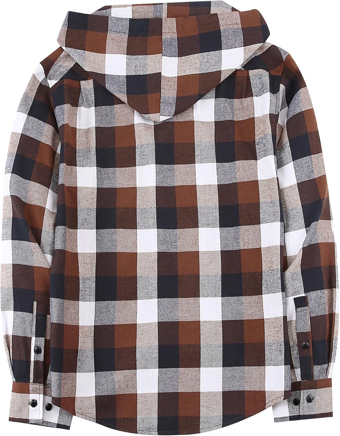 imageMens Hooded Flannel Shirts Hoodie Shirt Lightweight Long Sleeve Casual Plaid Button Down Jackets Stylish with PocketBrown Plaid