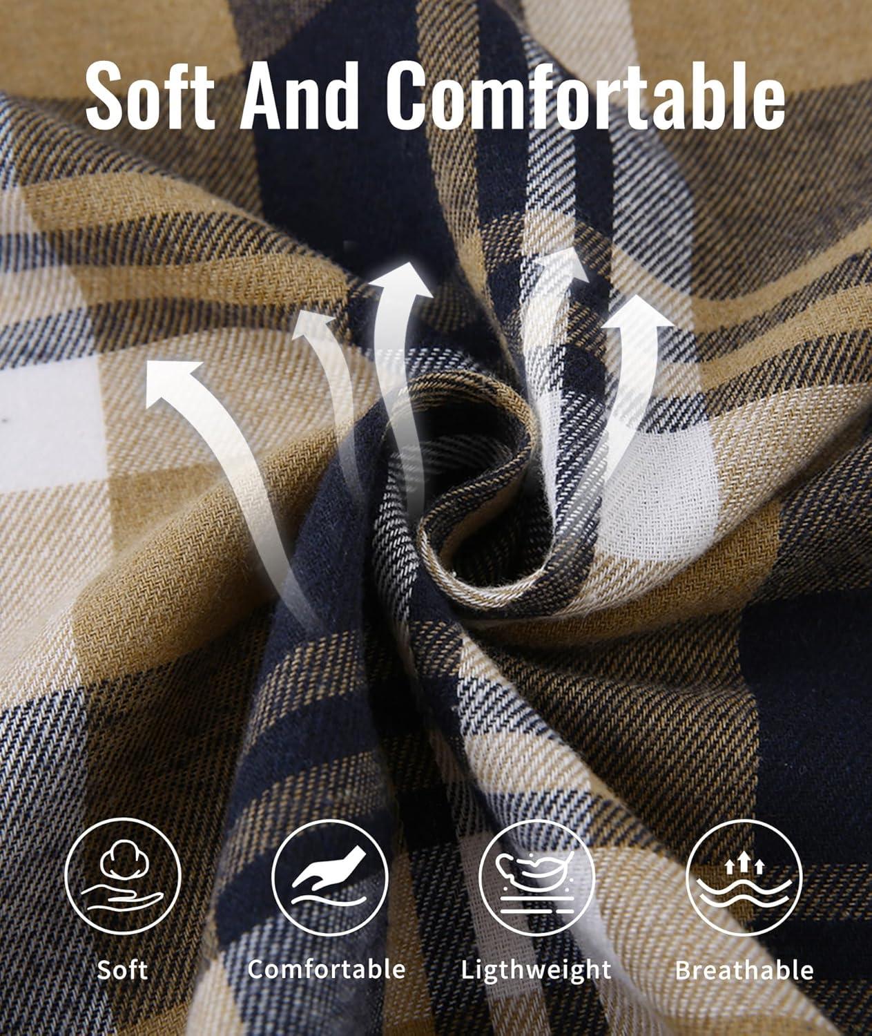 imageMens Hooded Flannel Shirts Hoodie Shirt Lightweight Long Sleeve Casual Plaid Button Down Jackets Stylish with PocketNavy Beige