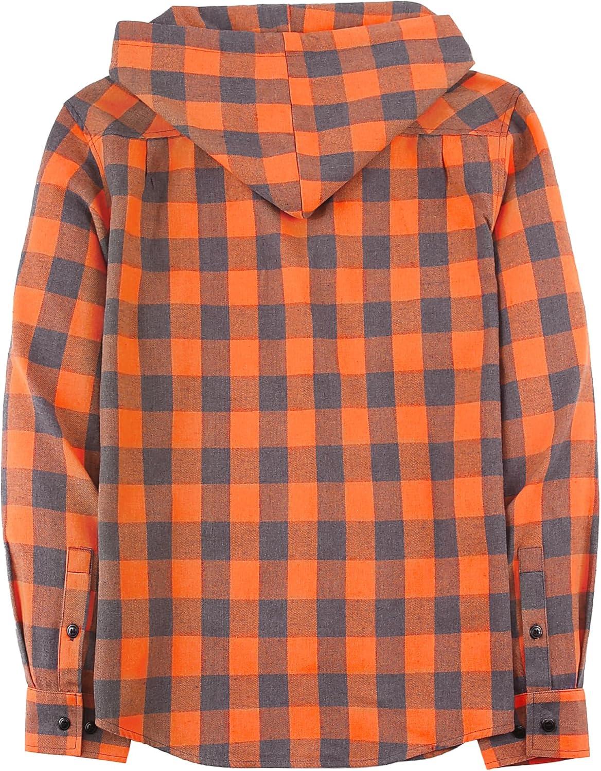 imageMens Hooded Flannel Shirts Hoodie Shirt Lightweight Long Sleeve Casual Plaid Button Down Jackets Stylish with PocketOrange