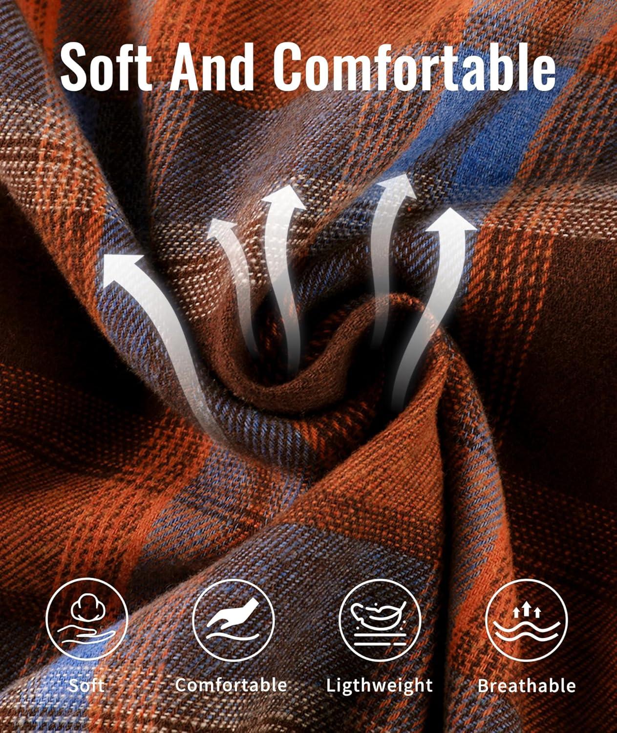 imageMens Hooded Flannel Shirts Hoodie Shirt Lightweight Long Sleeve Casual Plaid Button Down Jackets Stylish with PocketOrange Blue