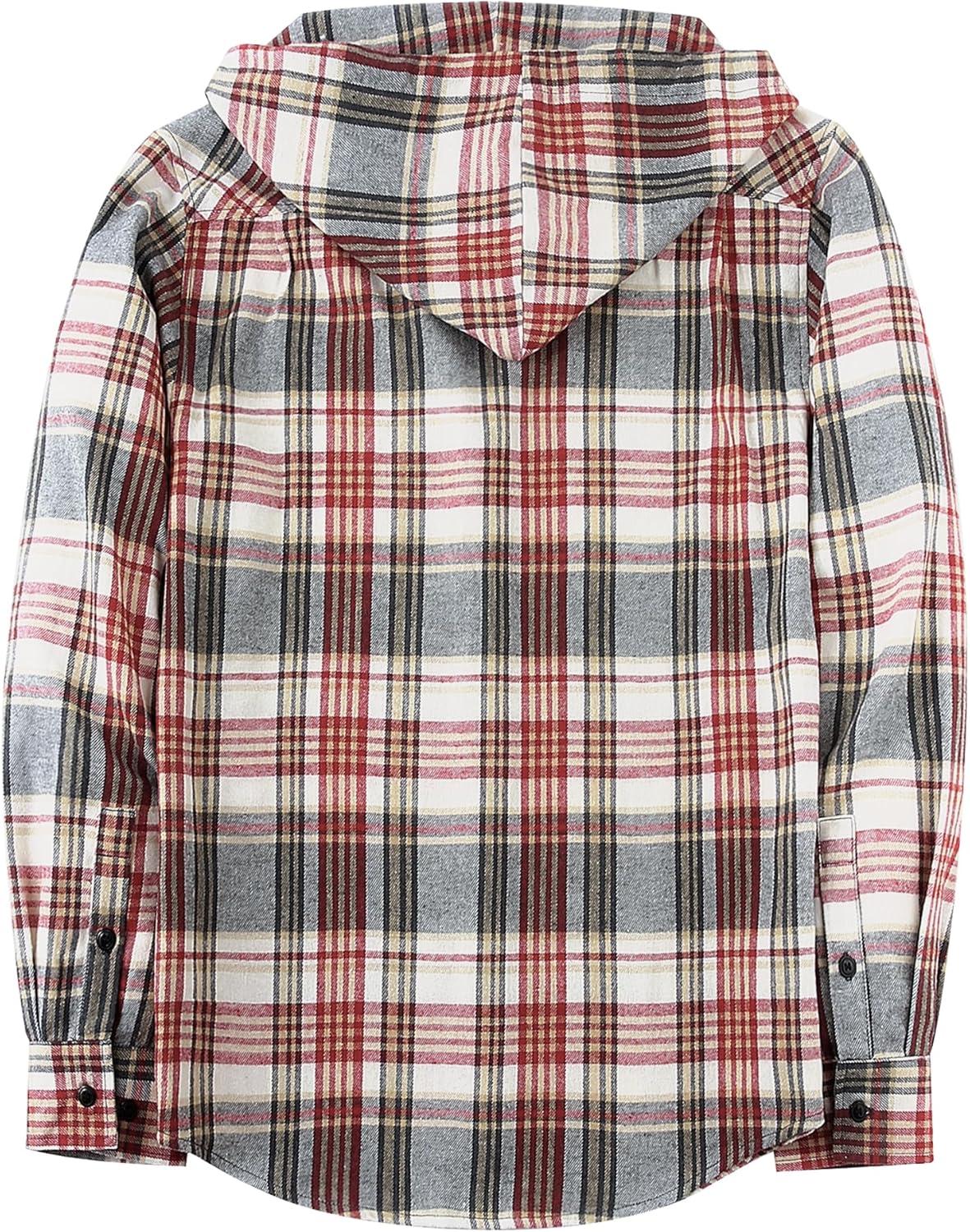 imageMens Hooded Flannel Shirts Hoodie Shirt Lightweight Long Sleeve Casual Plaid Button Down Jackets Stylish with PocketWine Red Plaid