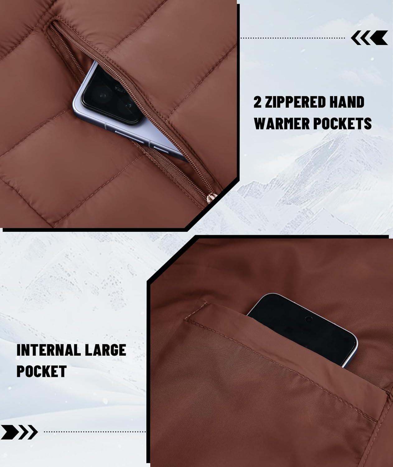 imageMens Hooded Puffer Jacket Lightweight Quilted Hoodie Winter Warm Water Resistant Zip Up Insulated Puffy CoatsBrown
