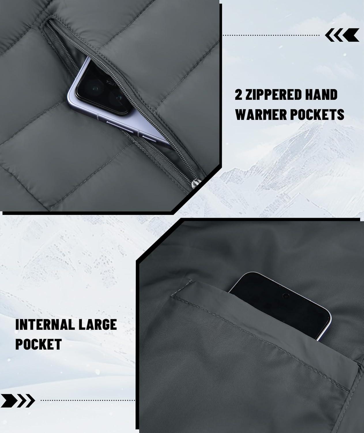 imageMens Hooded Puffer Jacket Lightweight Quilted Hoodie Winter Warm Water Resistant Zip Up Insulated Puffy CoatsDark Grey