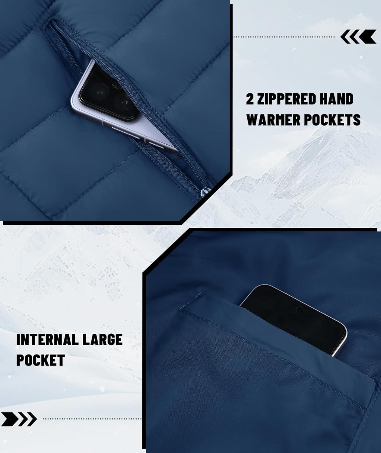 imageMens Hooded Puffer Jacket Lightweight Quilted Hoodie Winter Warm Water Resistant Zip Up Insulated Puffy CoatsNavy Blue
