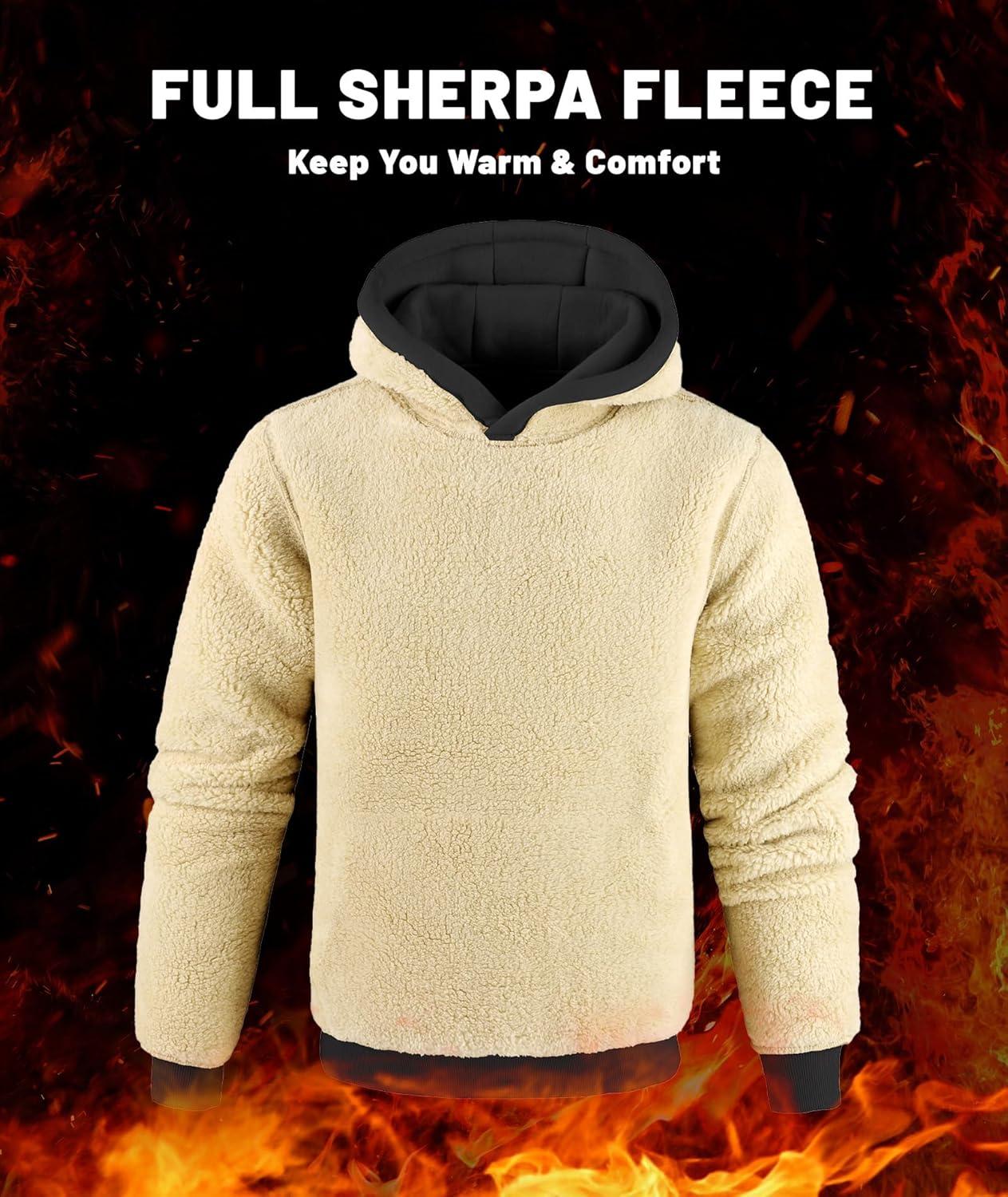 imageMens Sherpa Fleece Lined Hoodie Thick Pullover Hooded Winter Warm Casual Athletic Sweatshirt with Kangaroo PocketBlack