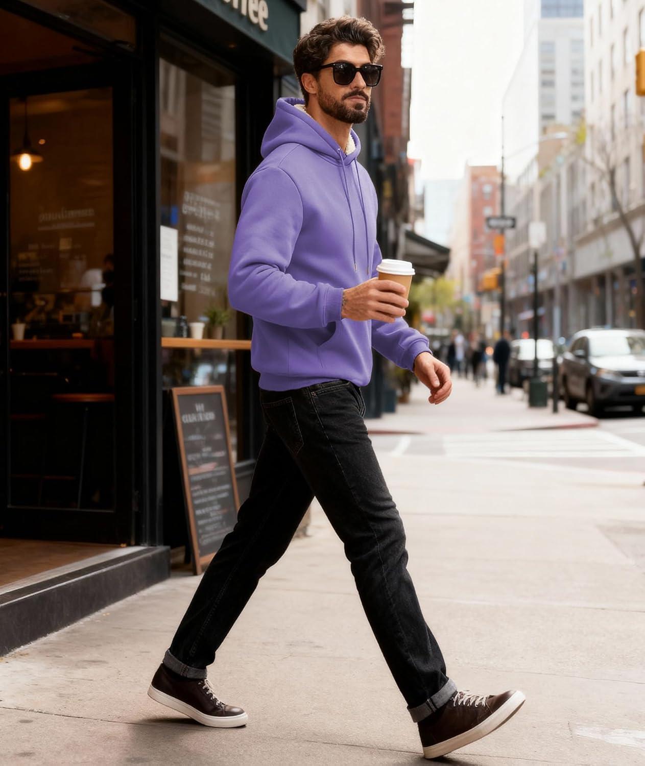 imageMens Sherpa Fleece Lined Hoodie Thick Pullover Hooded Winter Warm Casual Athletic Sweatshirt with Kangaroo PocketPurple