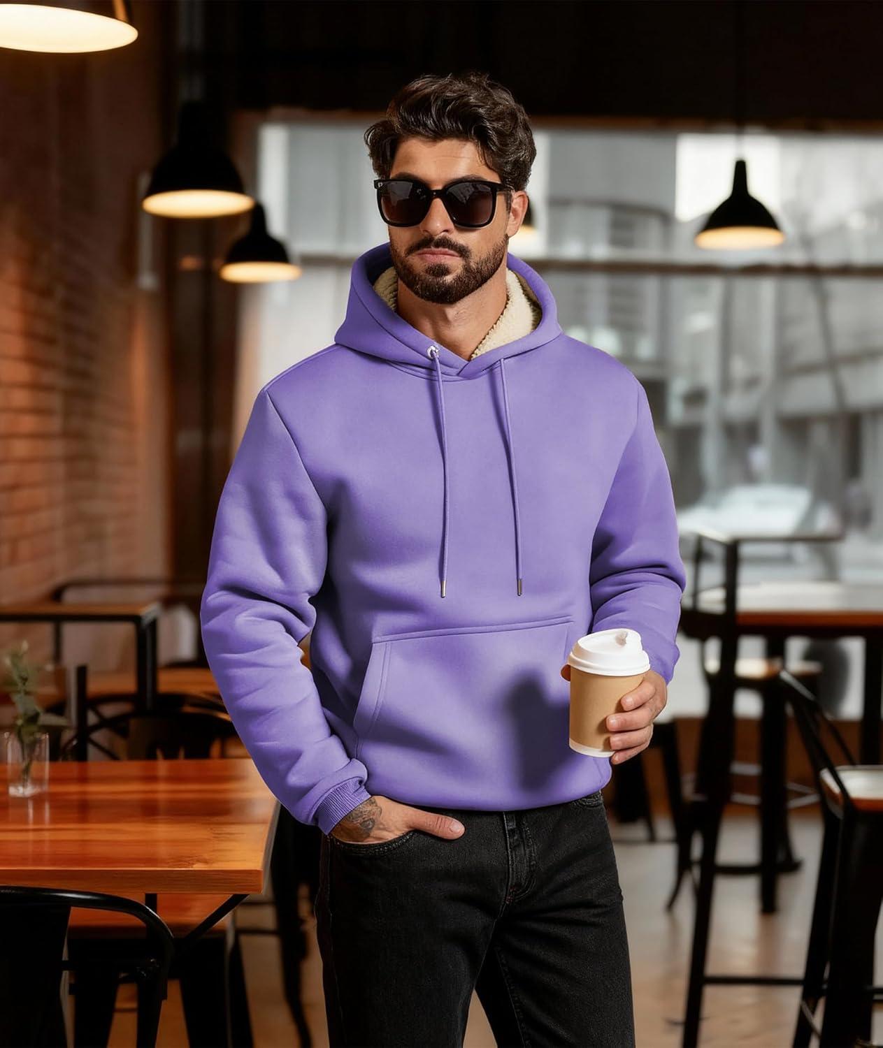 imageMens Sherpa Fleece Lined Hoodie Thick Pullover Hooded Winter Warm Casual Athletic Sweatshirt with Kangaroo PocketPurple