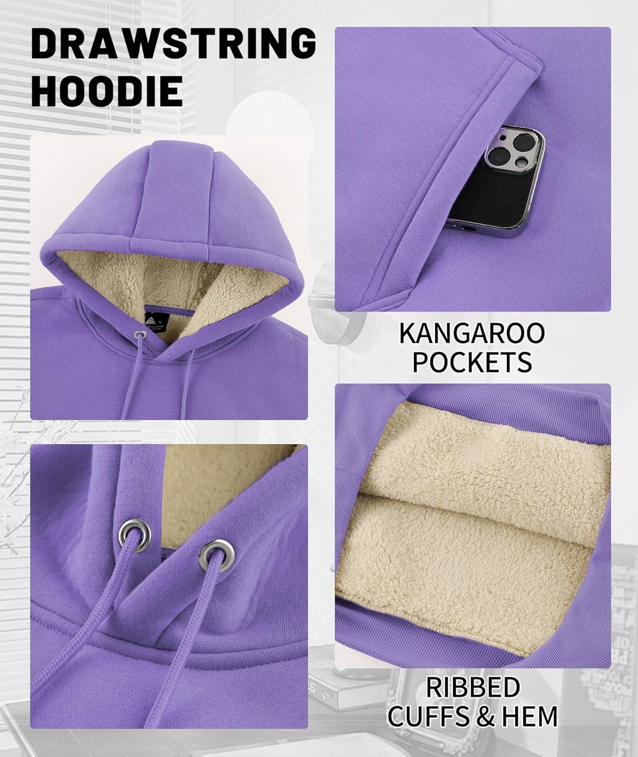 imageMens Sherpa Fleece Lined Hoodie Thick Pullover Hooded Winter Warm Casual Athletic Sweatshirt with Kangaroo PocketPurple