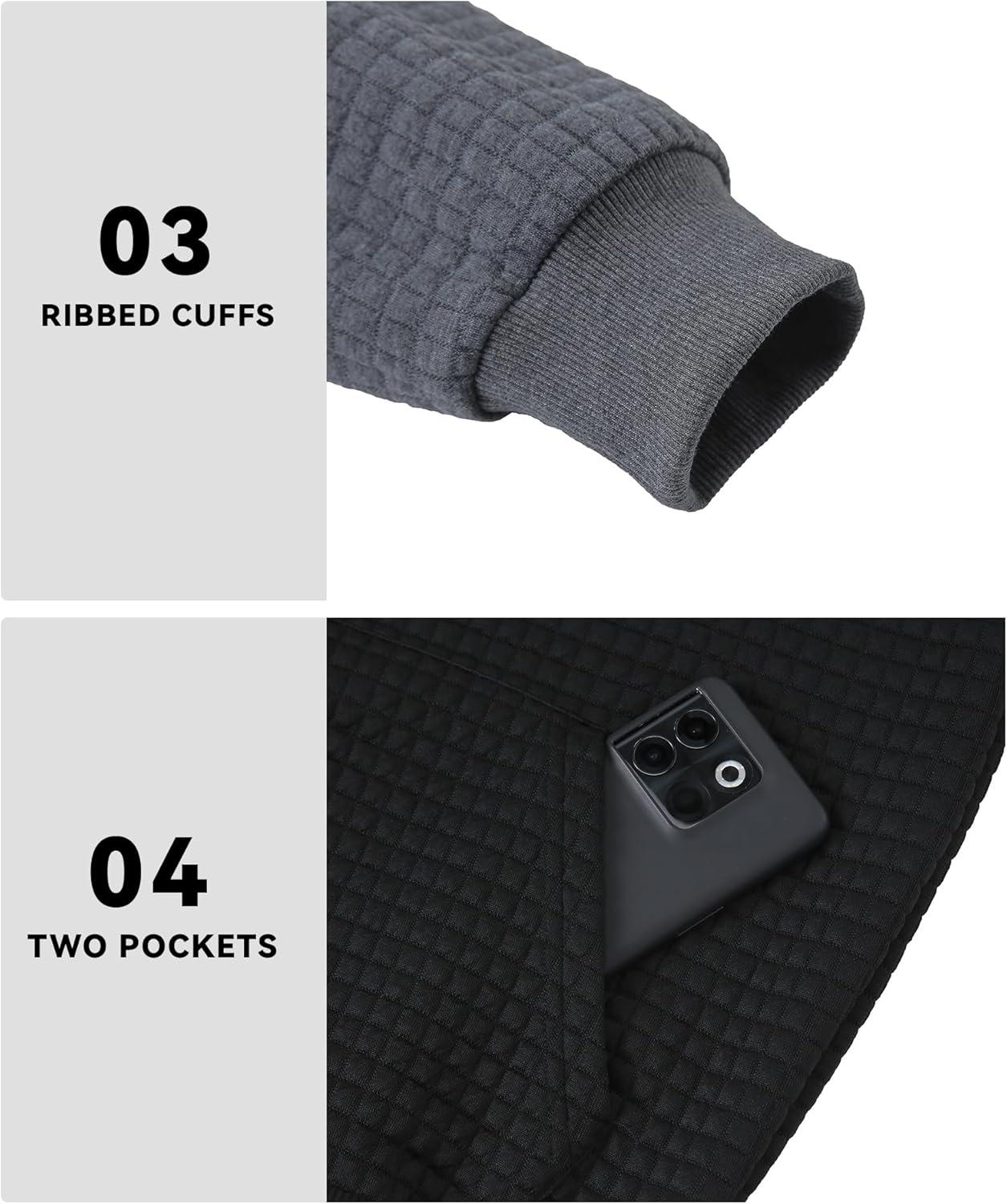 imageMens Waffle Knit Hoodie Full Zip Up Hood Lightweight Long Sleeve Drawstring Casual Warm Sweatshirt Jacket with PocketsBlackdark Gray