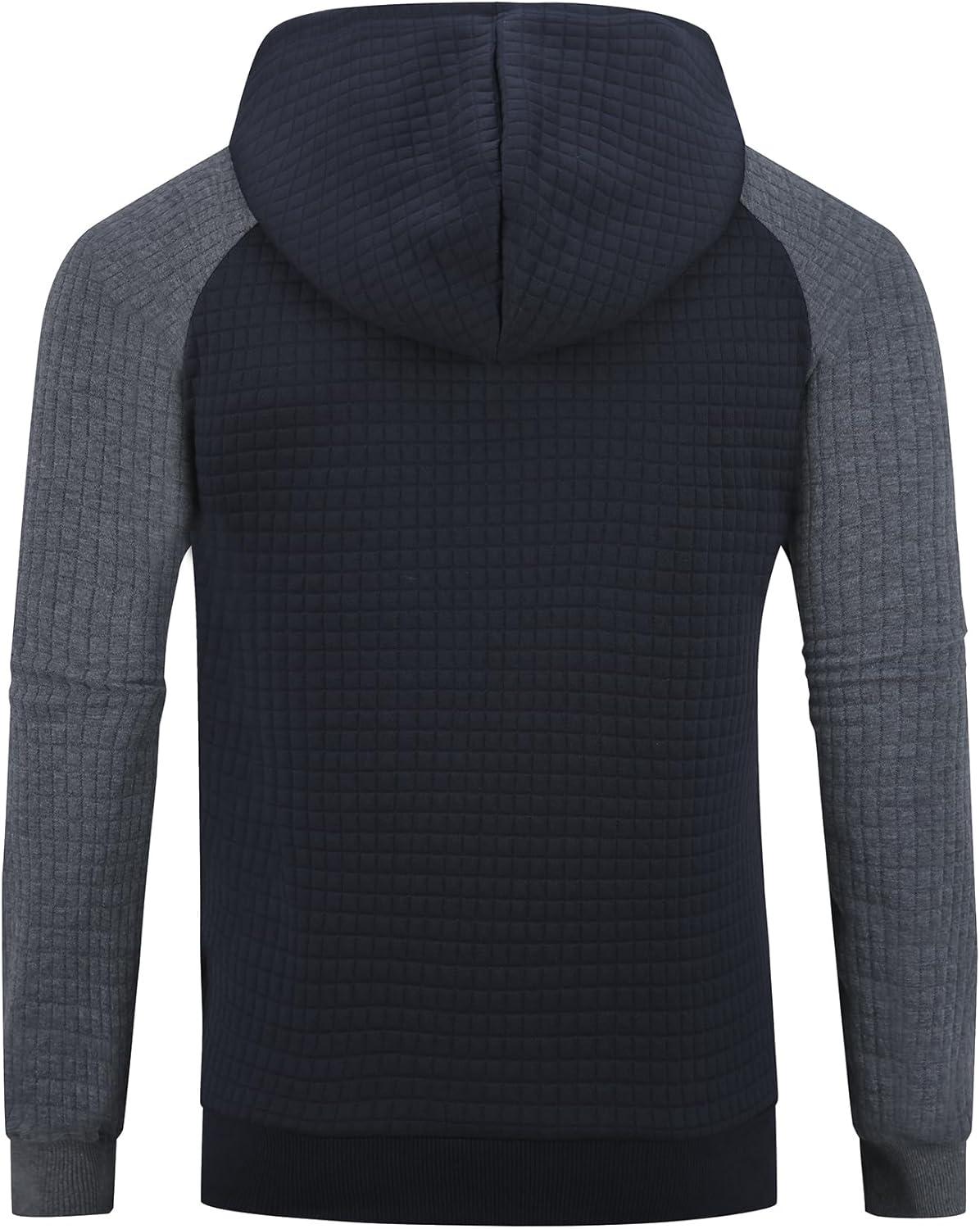 imageMens Waffle Knit Hoodie Full Zip Up Hood Lightweight Long Sleeve Drawstring Casual Warm Sweatshirt Jacket with PocketsDark Greynavy Blue