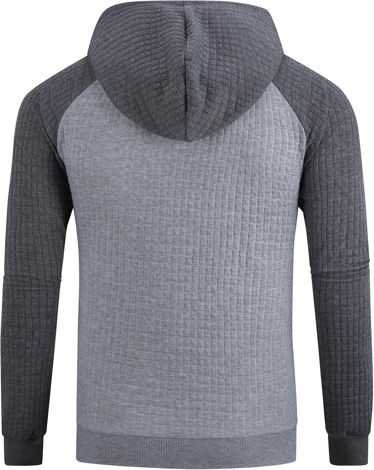 imageMens Waffle Knit Hoodie Full Zip Up Hood Lightweight Long Sleeve Drawstring Casual Warm Sweatshirt Jacket with PocketsLight Graydark Gray