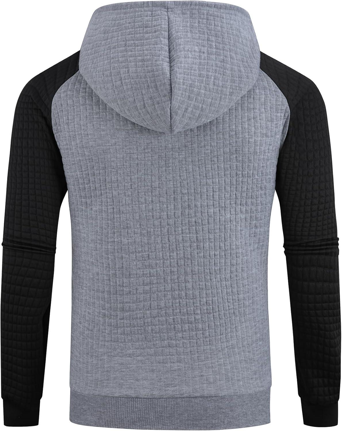 imageMens Waffle Knit Hoodie Full Zip Up Hood Lightweight Long Sleeve Drawstring Casual Warm Sweatshirt Jacket with PocketsLight Greyblack