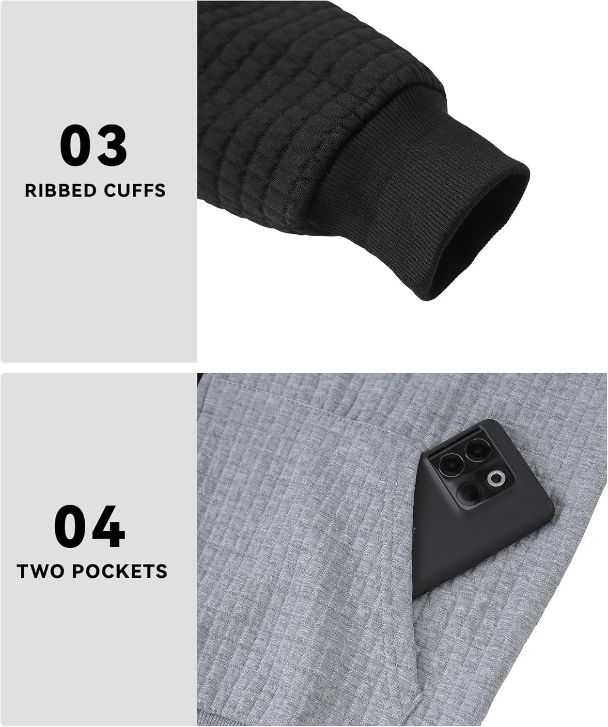 imageMens Waffle Knit Hoodie Full Zip Up Hood Lightweight Long Sleeve Drawstring Casual Warm Sweatshirt Jacket with PocketsLight Greyblack