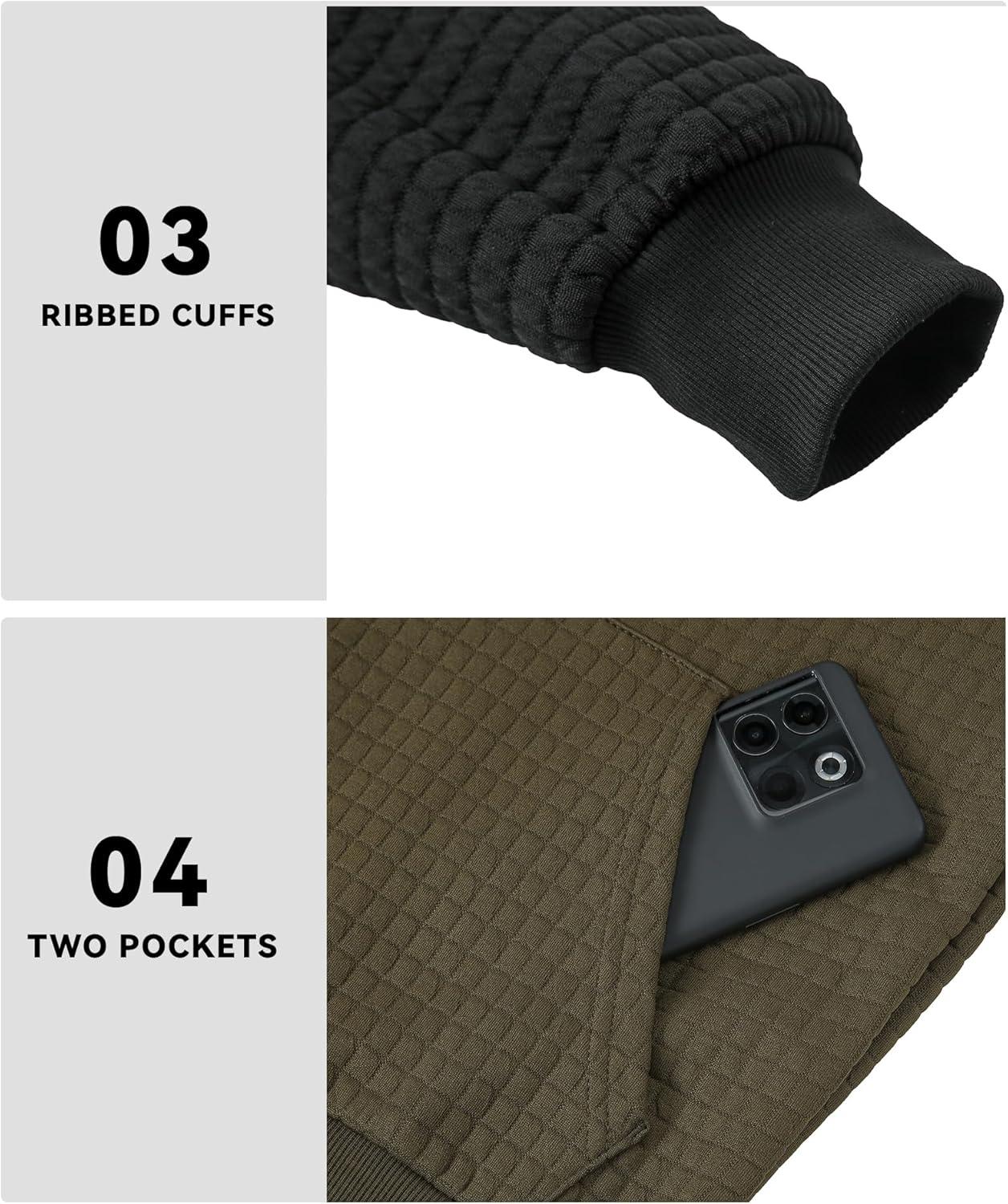 imageMens Waffle Knit Hoodie Full Zip Up Hood Lightweight Long Sleeve Drawstring Casual Warm Sweatshirt Jacket with PocketsOlive Greenblack