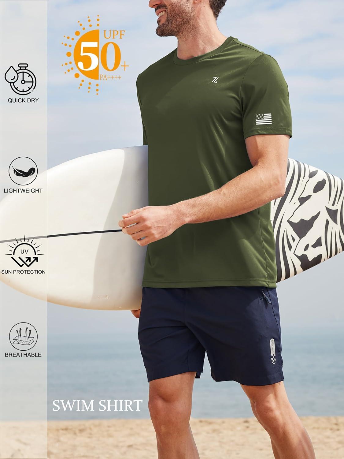 imageSwim TShirts for Men UPF 50 Sun Protection Rash Guard Fast Dry Moisture Wicking for Athletic Activities amp FishingArmy Green