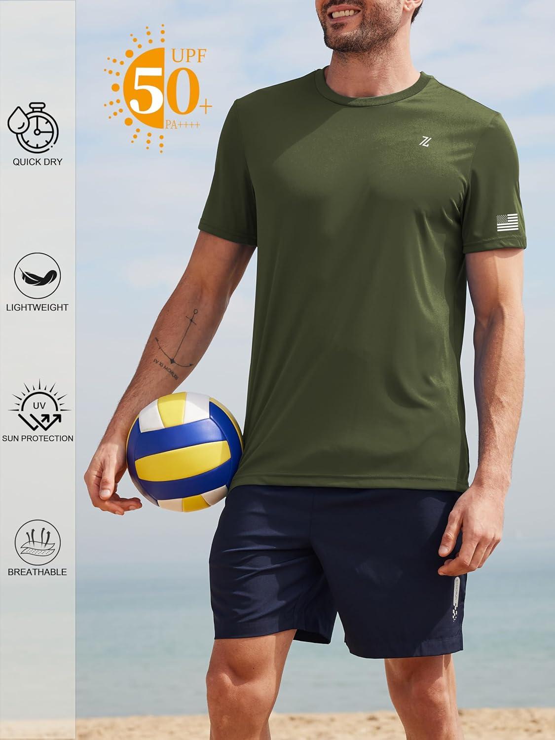 imageSwim TShirts for Men UPF 50 Sun Protection Rash Guard Fast Dry Moisture Wicking for Athletic Activities amp FishingArmy Green