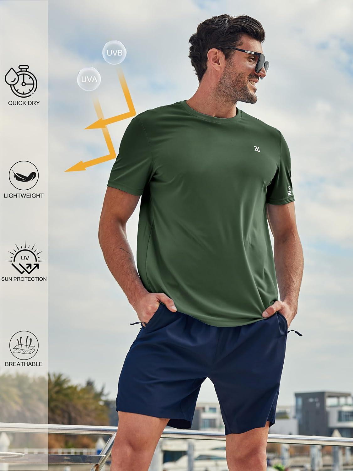 imageSwim TShirts for Men UPF 50 Sun Protection Rash Guard Fast Dry Moisture Wicking for Athletic Activities amp FishingArmy Green