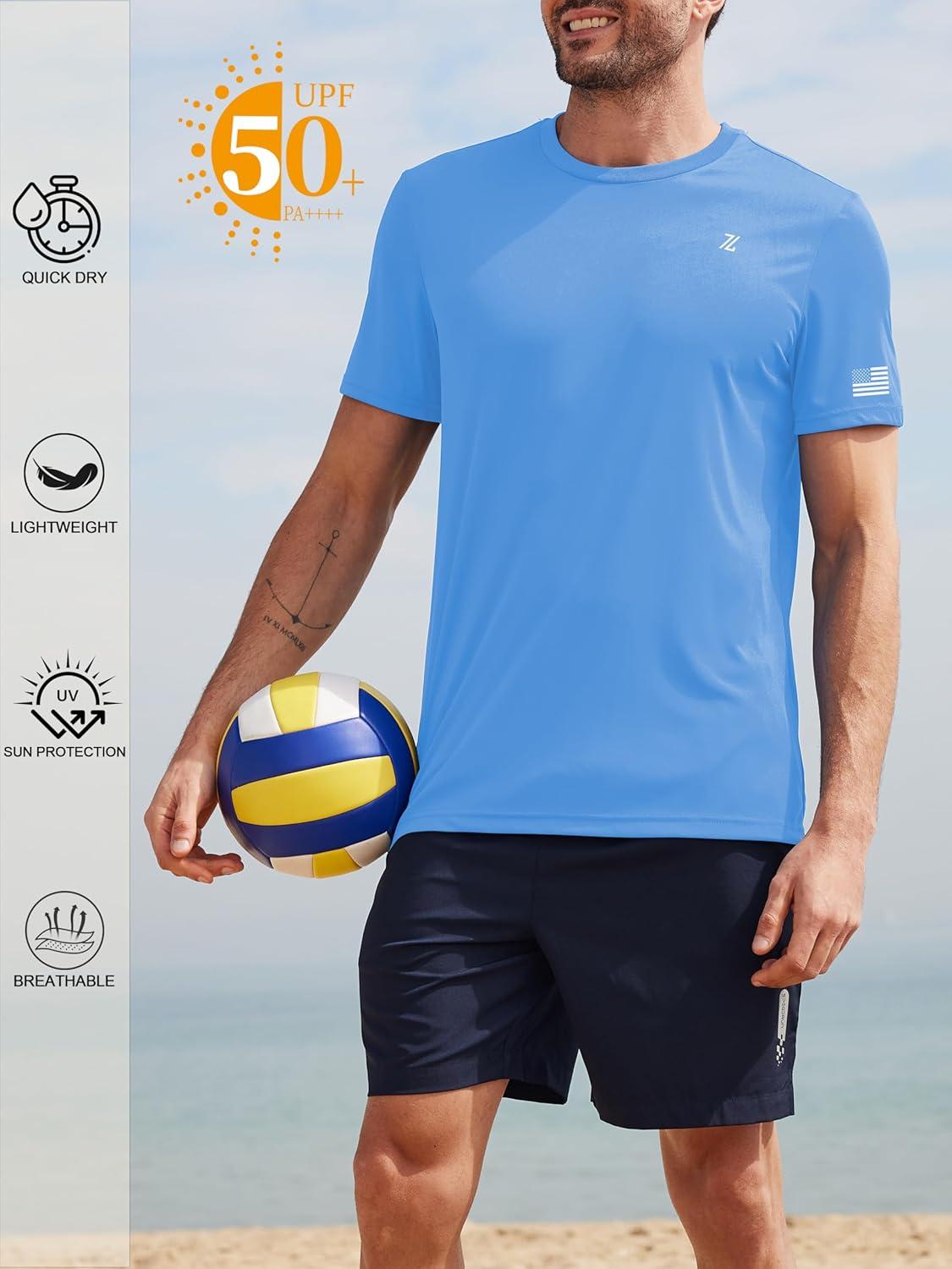 imageSwim TShirts for Men UPF 50 Sun Protection Rash Guard Fast Dry Moisture Wicking for Athletic Activities amp FishingLight Blue
