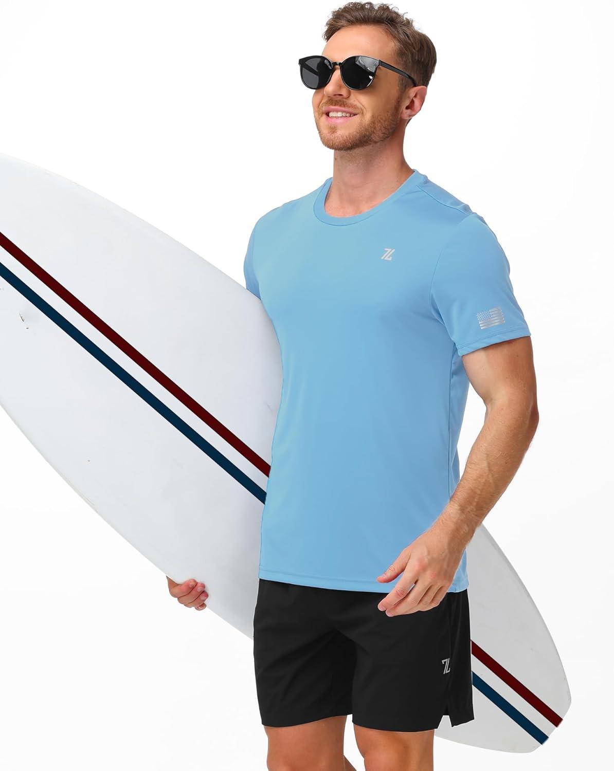 imageSwim TShirts for Men UPF 50 Sun Protection Rash Guard Fast Dry Moisture Wicking for Athletic Activities amp FishingLight Blue