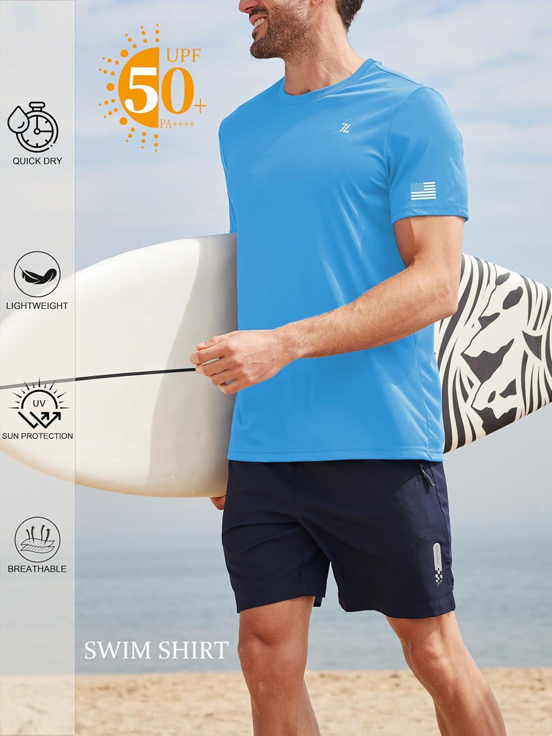 imageSwim TShirts for Men UPF 50 Sun Protection Rash Guard Fast Dry Moisture Wicking for Athletic Activities amp FishingLight Blue