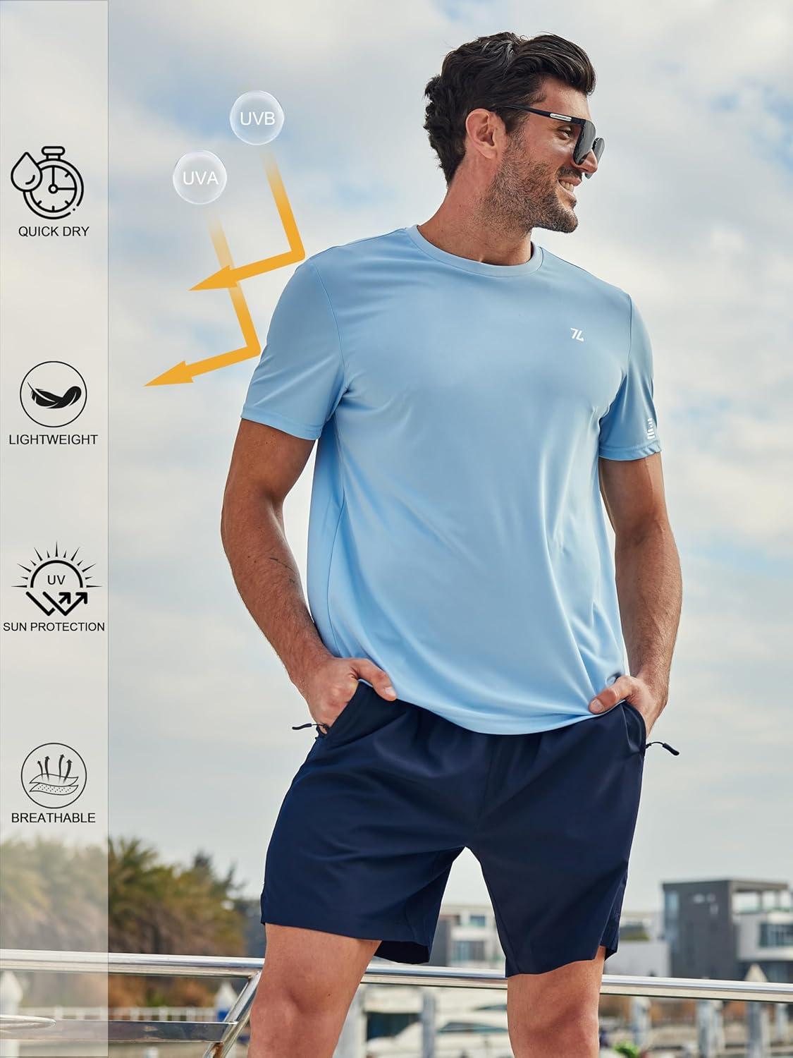 imageSwim TShirts for Men UPF 50 Sun Protection Rash Guard Fast Dry Moisture Wicking for Athletic Activities amp FishingLight Blue