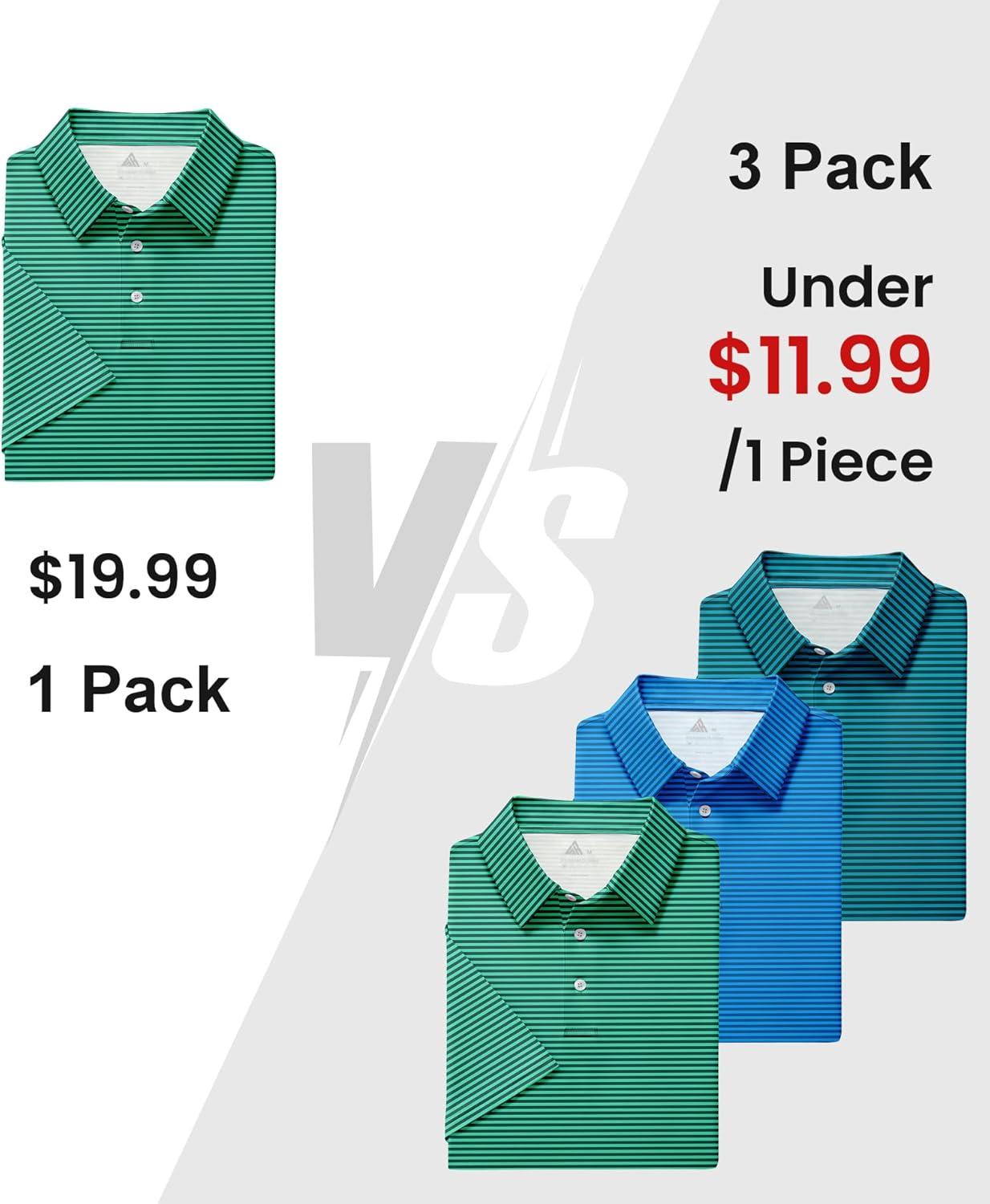 imageZITY 3 Pack Golf Shirts for Men Short Sleeve UPF 50 Performance Moisture Wicking Casual Striped Collared Polo ShirtsGreenBlueDark Blue Green