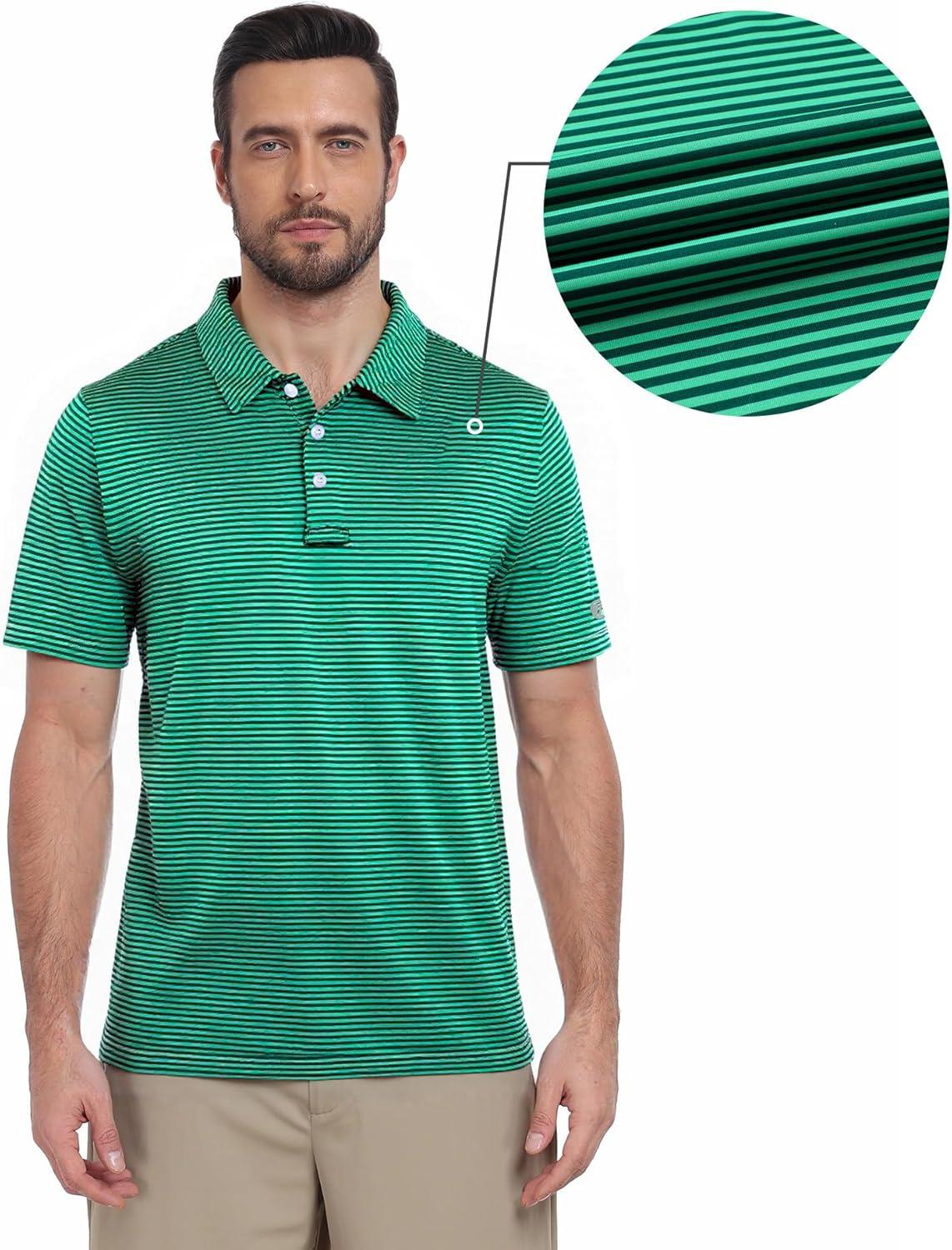 imageZITY 3 Pack Golf Shirts for Men Short Sleeve UPF 50 Performance Moisture Wicking Casual Striped Collared Polo ShirtsGreenBlueDark Blue Green