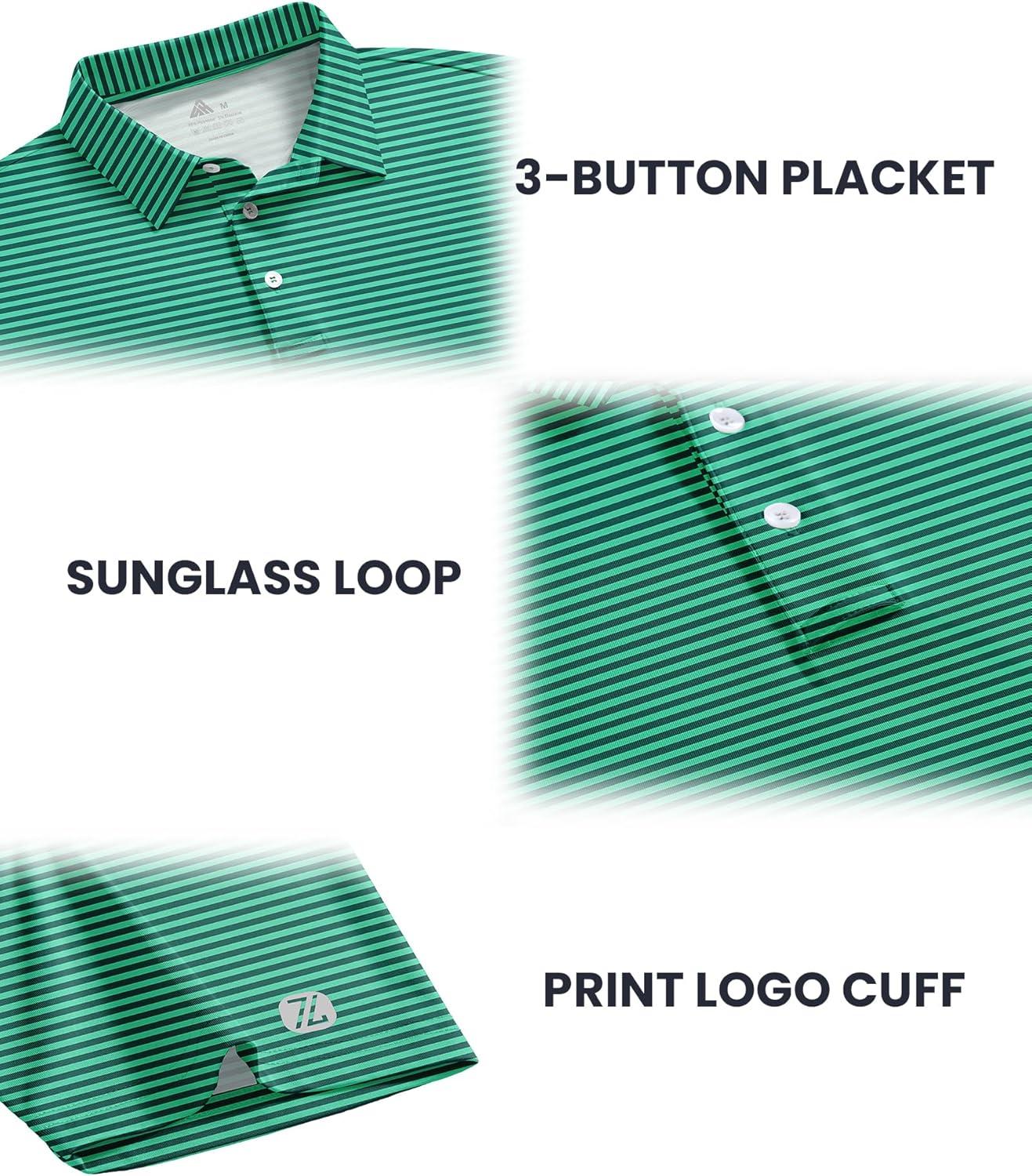 imageZITY 3 Pack Golf Shirts for Men Short Sleeve UPF 50 Performance Moisture Wicking Casual Striped Collared Polo ShirtsGreenBlueDark Blue Green