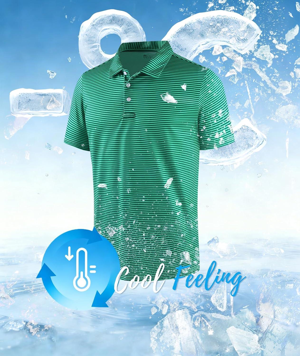 imageZITY 3 Pack Golf Shirts for Men Short Sleeve UPF 50 Performance Moisture Wicking Casual Striped Collared Polo ShirtsGreenBlueDark Blue Green