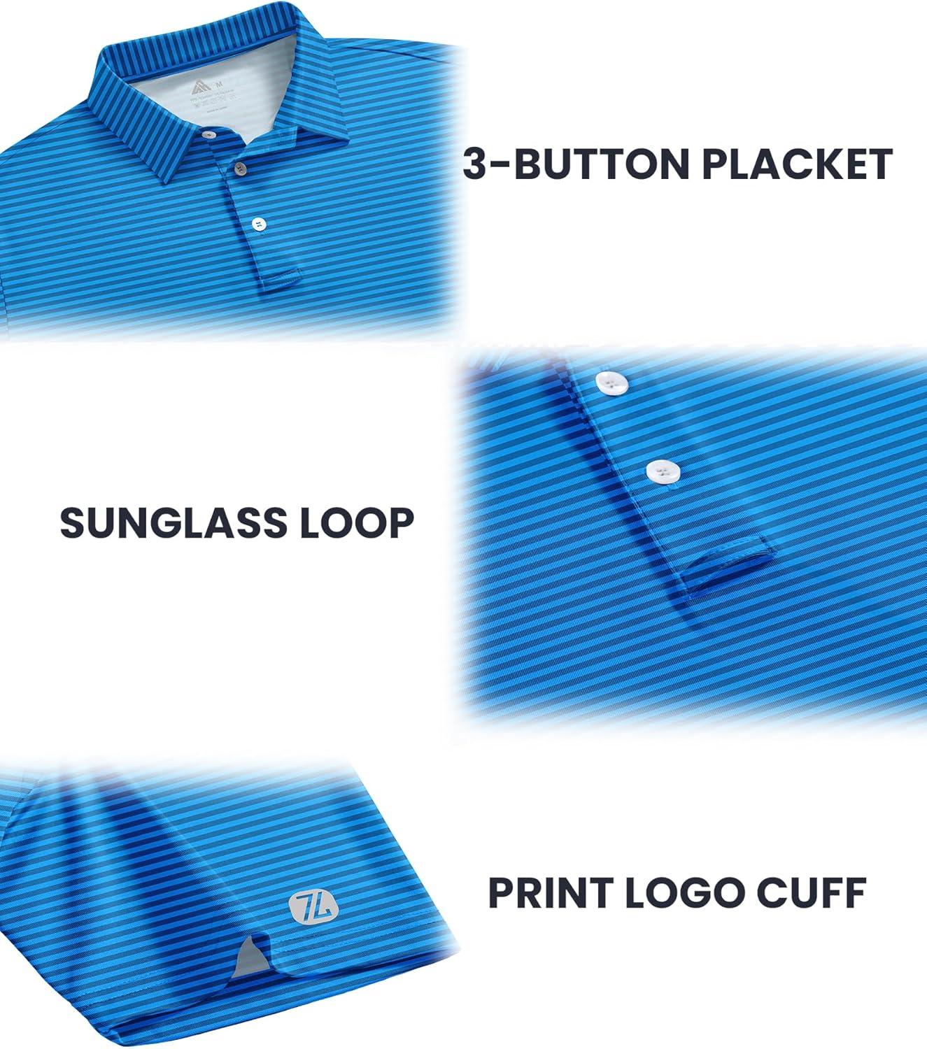 imageZITY 3 Pack Golf Shirts for Men Short Sleeve UPF 50 Performance Moisture Wicking Casual Striped Collared Polo ShirtsOrangeDark Blue GreenBlue