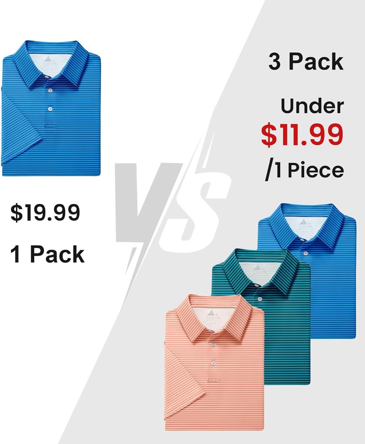 imageZITY 3 Pack Golf Shirts for Men Short Sleeve UPF 50 Performance Moisture Wicking Casual Striped Collared Polo ShirtsOrangeDark Blue GreenBlue