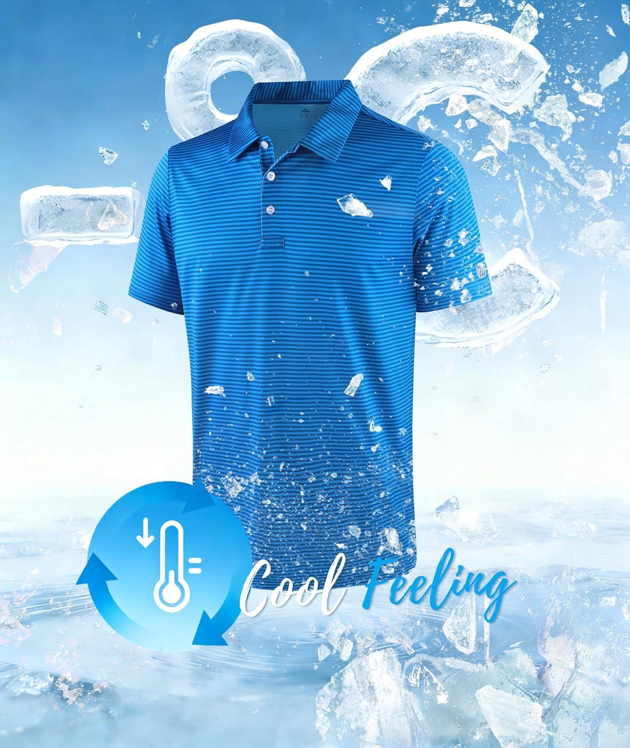 imageZITY 3 Pack Golf Shirts for Men Short Sleeve UPF 50 Performance Moisture Wicking Casual Striped Collared Polo ShirtsOrangeDark Blue GreenBlue